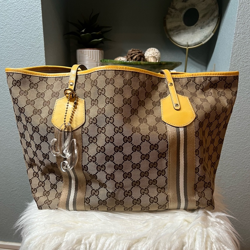 GUCCI GG Monogram Web Jolie Tote with charm Authentic